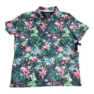Chaps Tropical Flamingo Polo Shirt Mens Large NWT Floral Short Sleeve